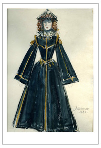 Тышлер эскиз женского костюма 1953 бумага карандаш гуашь